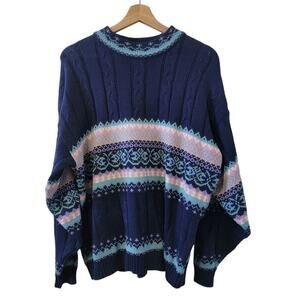 Vintage 62 East Blue Moc Neck 80's/ 90's Pullover Long Sleeve Sweater Size L